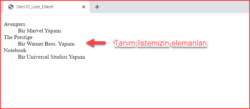 Tanım Listesi Etiketi